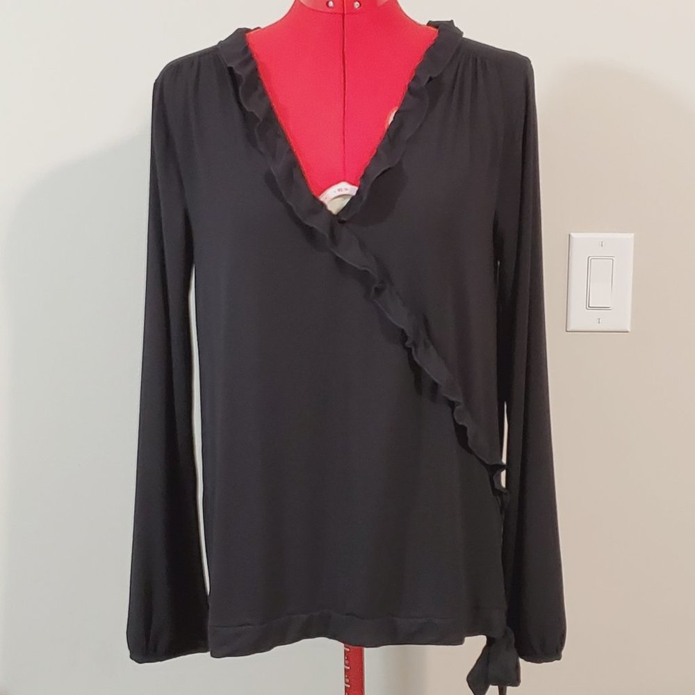 “J. Crew Mercantile” Black Faux Wrap Blouse – M